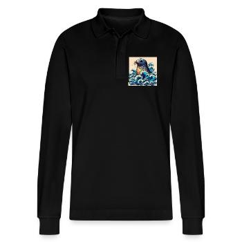 seal - Stanley/Stella Organic Unisex Long-Sleeved Polo Shirt Prepster - black - Front - Anna (173cm) & Nico (186cm)