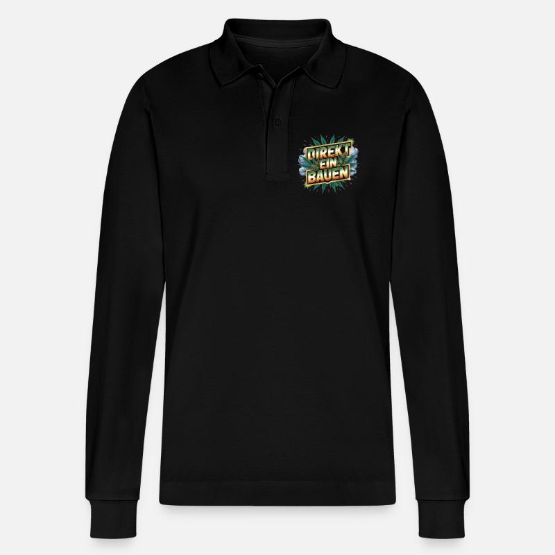 Direkt ein Bauen -  Deutsche Memes - Stanley/Stella Unisex Bio-Langarm-Poloshirt Prepster - Schwarz