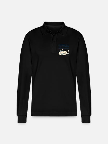 Motivational Cat Illustration with Humor - Stanley/Stella Organic Unisex Long-Sleeved Polo Shirt Prepster - black