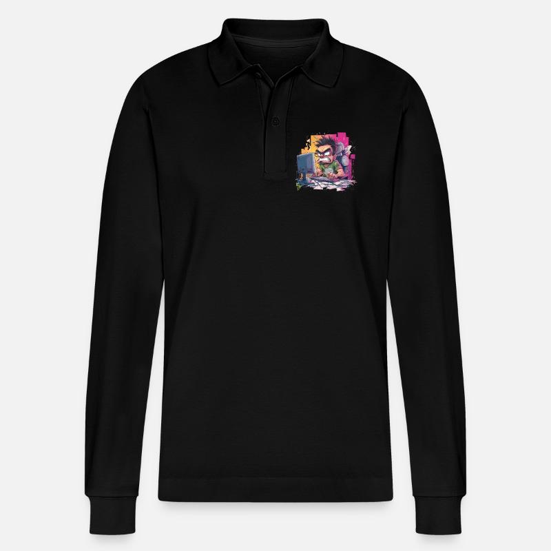 Gamer Rage – Wenn der Controller fliegt - Stanley/Stella Unisex Bio-Langarm-Poloshirt Prepster - Schwarz