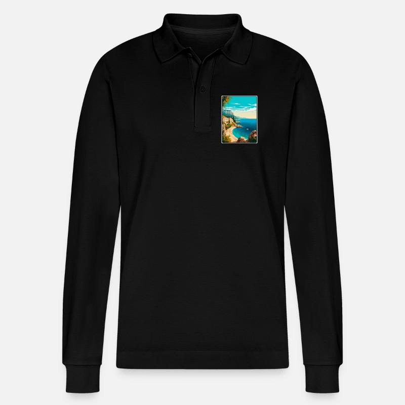 Makarska Kroatien Klippen Mittelmeerküste - Stanley/Stella Unisex Bio-Langarm-Poloshirt Prepster - Schwarz