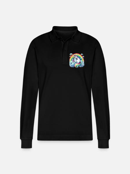 Regenbogen-Einhorn auf Wolken - Stanley/Stella Unisex Bio-Langarm-Poloshirt Prepster - Schwarz