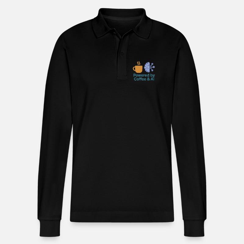 Kaffee KI Kraftdesign - Stanley/Stella Unisex Bio-Langarm-Poloshirt Prepster - Schwarz