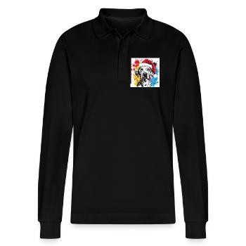 Cheerful Dalmatian Santa Splash - Stanley/Stella Organic Unisex Long-Sleeved Polo Shirt Prepster - black - Front - Anna (173cm) & Nico (186cm)