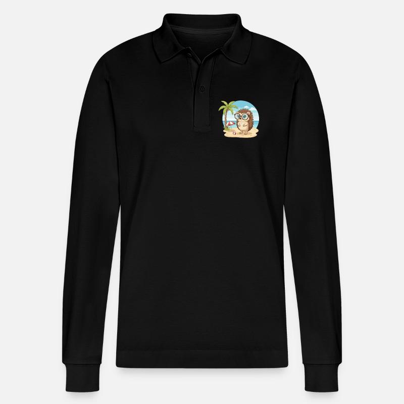 Süßer Igel mit Brille Strand-Sommerurlaub - Stanley/Stella Unisex Bio-Langarm-Poloshirt Prepster - Schwarz