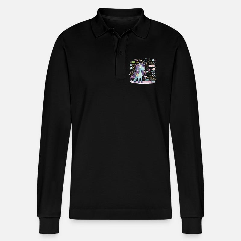 Unicorn Technikzauber Illustration - Stanley/Stella Unisex Bio-Langarm-Poloshirt Prepster - Schwarz