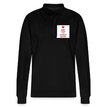 Calm Heart Donate Blood - Stanley/Stella Organic Unisex Long-Sleeved Polo Shirt Prepster - black - Front - Anna (173cm) & Nico (186cm)