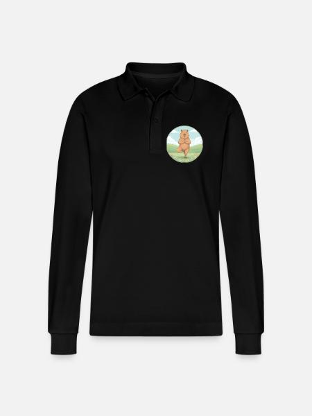 Zen Capybara Yoga Pose Mindfulness Art - Stanley/Stella Organic Unisex Long-Sleeved Polo Shirt Prepster - black