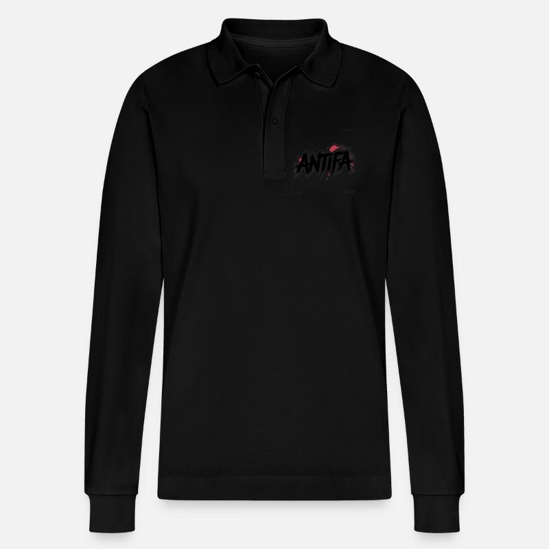 Antifa – Antifaschistisches Merch - Stanley/Stella Unisex Bio-Langarm-Poloshirt Prepster - Schwarz