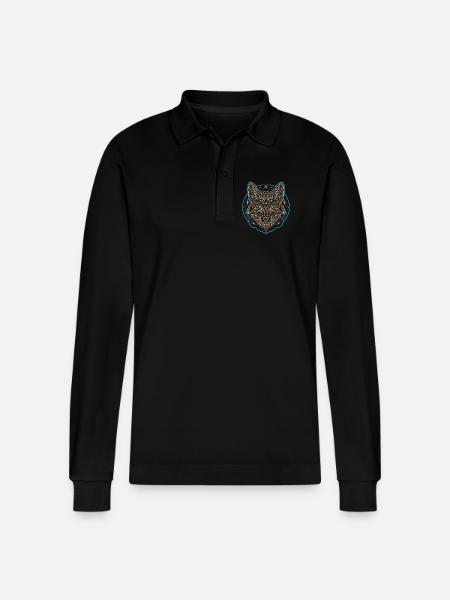Geometric Fox Mandala Tattoo - Stanley/Stella Organic Unisex Long-Sleeved Polo Shirt Prepster - black