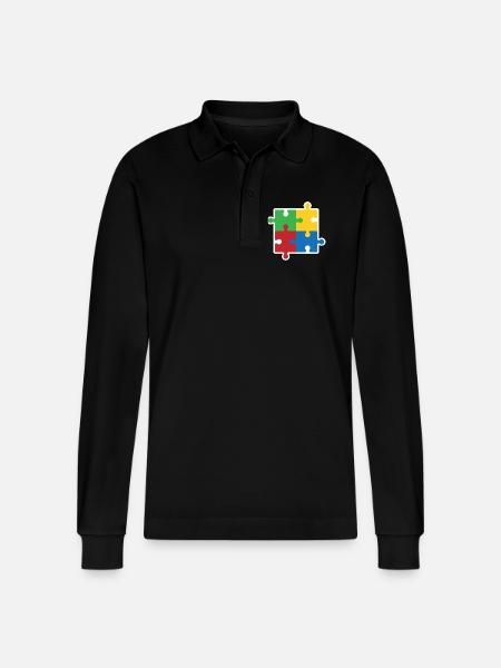 Autism Puzzle Icon - Stanley/Stella Organic Unisex Long-Sleeved Polo Shirt Prepster - black