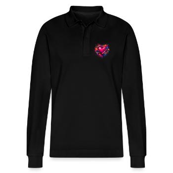 Herz mit Unendlichkeitszeichen und Farbexplosion - Stanley/Stella Unisex Bio-Langarm-Poloshirt Prepster - Schwarz - Vorne - Anna (173cm) & Nico (186cm)