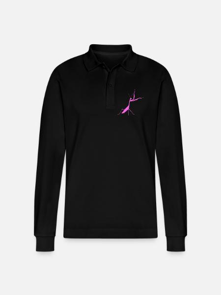 Praying mantis pink - Stanley/Stella Organic Unisex Long-Sleeved Polo Shirt Prepster - black