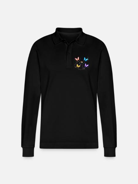 Butterflies - Stanley/Stella Organic Unisex Long-Sleeved Polo Shirt Prepster - black