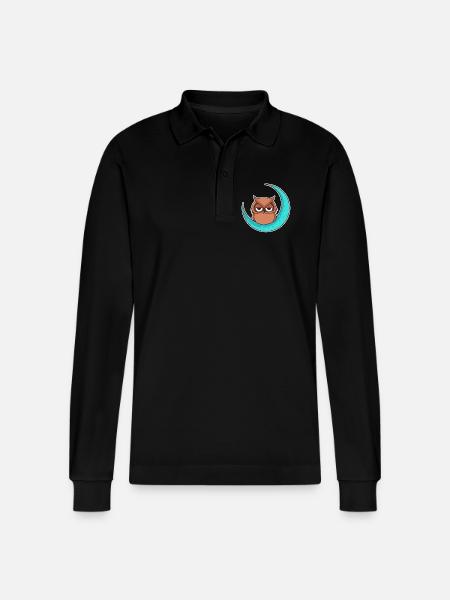 Owl owl moon - design - Stanley/Stella Organic Unisex Long-Sleeved Polo Shirt Prepster - black