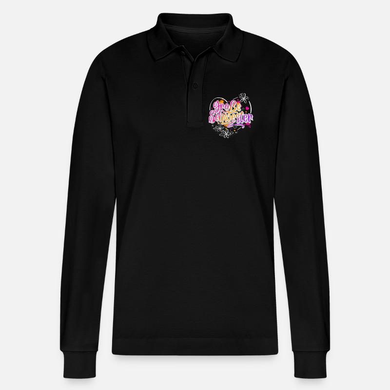 Große Schwester - Stanley/Stella Unisex Bio-Langarm-Poloshirt Prepster - Schwarz