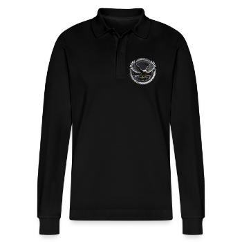 Eagle logo in circle - Stanley/Stella Organic Unisex Long-Sleeved Polo Shirt Prepster - black - Front - Anna (173cm) & Nico (186cm)