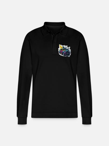 Farbiger Oldtimer Spritzer - Stanley/Stella Unisex Bio-Langarm-Poloshirt Prepster - Schwarz