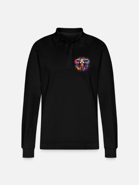 Bunter Elefant mit Kopfhörern - Stanley/Stella Unisex Bio-Langarm-Poloshirt Prepster - Schwarz