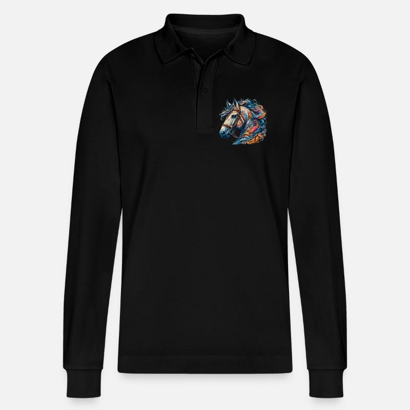 Pferd - Stanley/Stella Unisex Bio-Langarm-Poloshirt Prepster - Schwarz