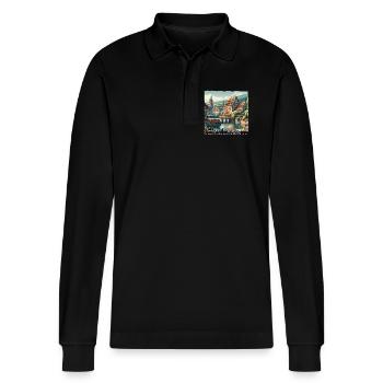 Colmar Altstadt Charme & Kolonialstil Architektur - Stanley/Stella Unisex Bio-Langarm-Poloshirt Prepster - Schwarz - Vorne - Anna (173cm) & Nico (186cm)