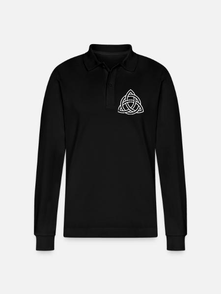 Celtic Knot Triquetra Line Art - Stanley/Stella Organic Unisex Long-Sleeved Polo Shirt Prepster - black