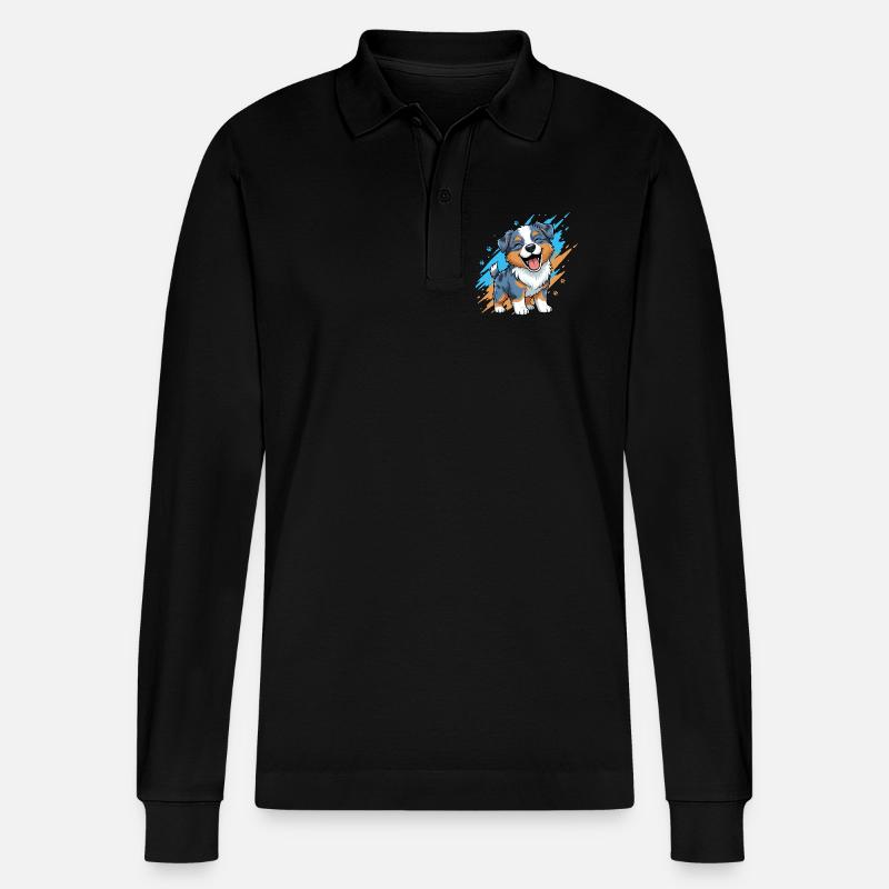 Fröhlicher Welpenfreund im Farbklecks - Stanley/Stella Unisex Bio-Langarm-Poloshirt Prepster - Schwarz