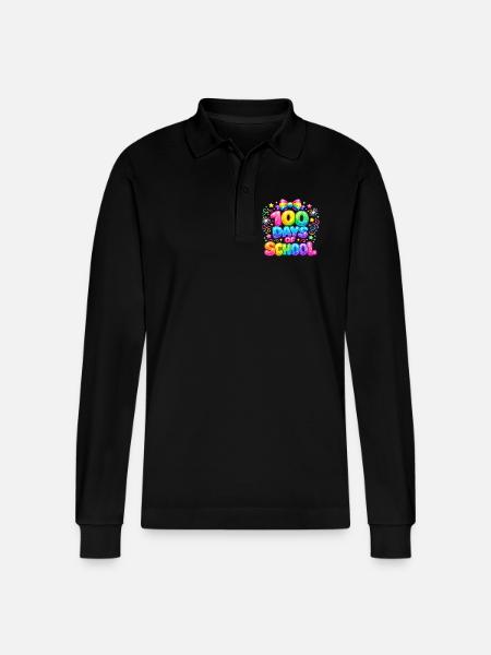 100 Days of Magical Rainbow School - Stanley/Stella Organic Unisex Long-Sleeved Polo Shirt Prepster - black