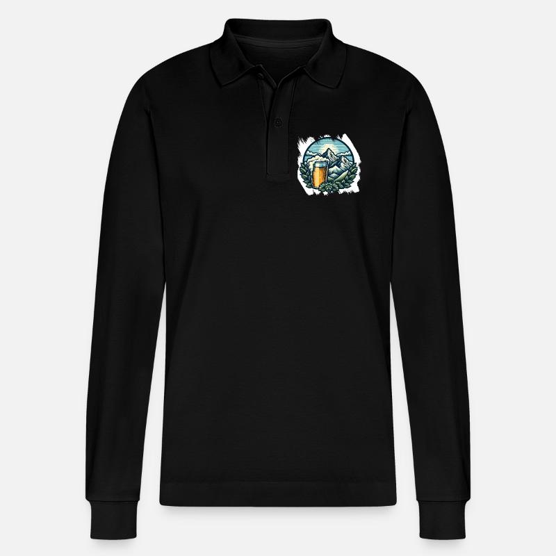 Bergsteigen und Bier Genuss - Stanley/Stella Unisex Bio-Langarm-Poloshirt Prepster - Schwarz