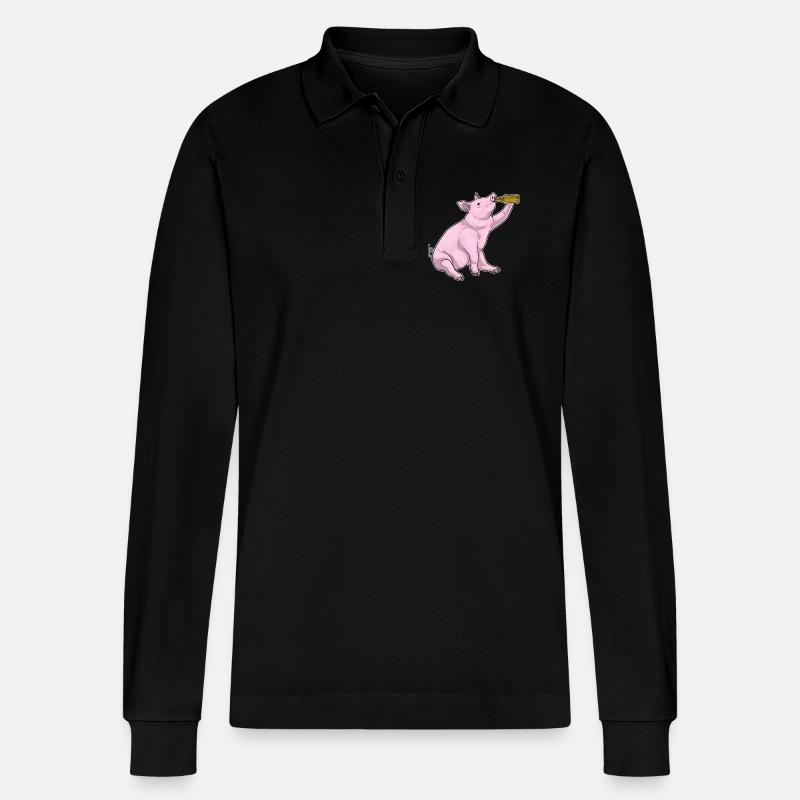 Schwein Flasche Bier - Stanley/Stella Unisex Bio-Langarm-Poloshirt Prepster - Schwarz