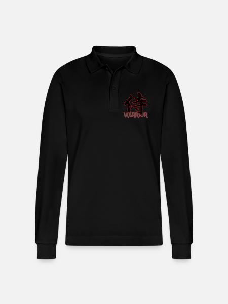 Warrior-Japanese Kanji - Stanley/Stella Organic Unisex Long-Sleeved Polo Shirt Prepster - black