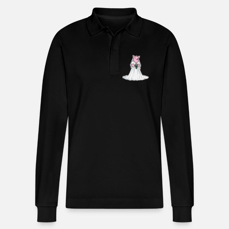 Schwein Braut Blumenstrauß Hochzeit - Stanley/Stella Unisex Bio-Langarm-Poloshirt Prepster - Schwarz