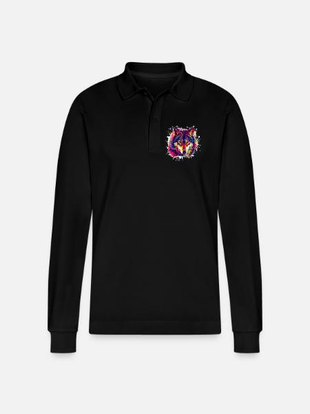 Wolf Tier Animal - Stanley/Stella Organic Unisex Long-Sleeved Polo Shirt Prepster - black