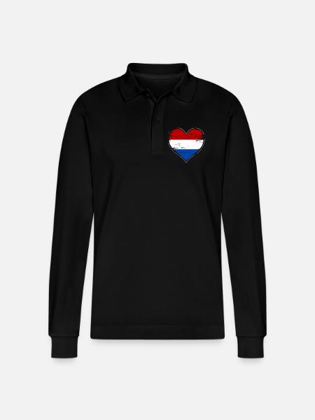 Holland heart flag used - Stanley/Stella Organic Unisex Long-Sleeved Polo Shirt Prepster - black
