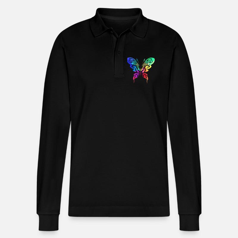 Bunter Sommervogel - Stanley/Stella Unisex Bio-Langarm-Poloshirt Prepster - Schwarz