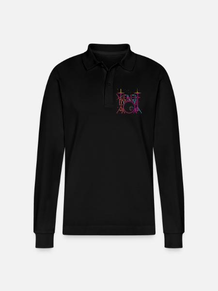 Drums Sketch Retro - Stanley/Stella Organic Unisex Long-Sleeved Polo Shirt Prepster - black