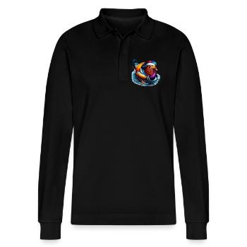 Mandarinente - Stanley/Stella Unisex Bio-Langarm-Poloshirt Prepster - Schwarz - Vorne - Anna (173cm) & Nico (186cm)