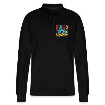 Bingo Game Bingo Time Bitches Bingo - Stanley/Stella Organic Unisex Long-Sleeved Polo Shirt Prepster - black - Front - Anna (173cm) & Nico (186cm)