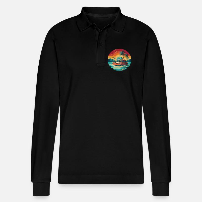 Retro Boat Sunset Tropics - Polo à manches longues bio PREPSTER Stanley/Stella Unisexe - noir