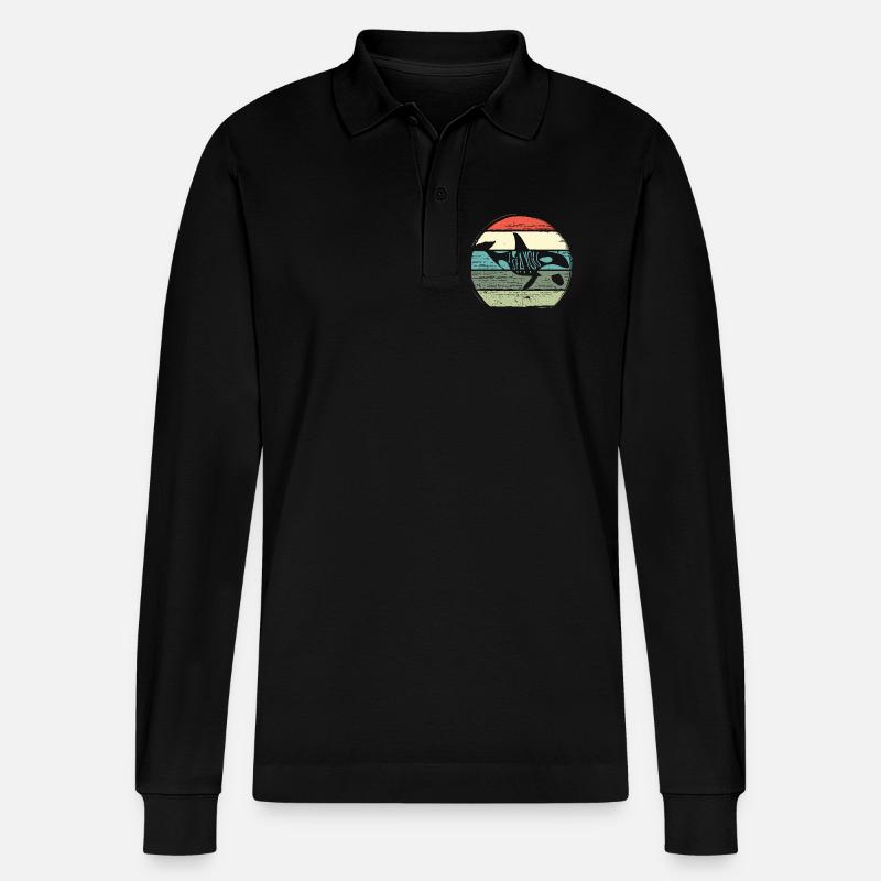 Retro Whale Sunset Circle - Stanley/Stella Unisex Bio-Langarm-Poloshirt Prepster - Schwarz