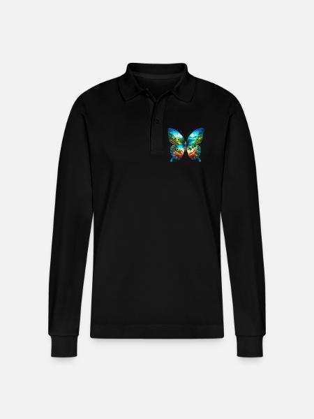 Butterfly - Stanley/Stella Organic Unisex Long-Sleeved Polo Shirt Prepster - black