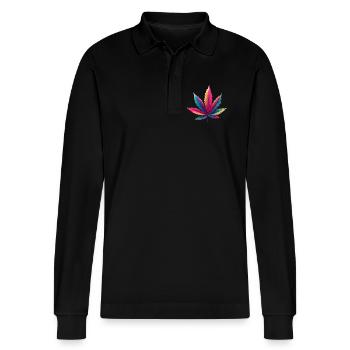 Cabbage leaf - Stanley/Stella Organic Unisex Long-Sleeved Polo Shirt Prepster - black - Front - Anna (173cm) & Nico (186cm)