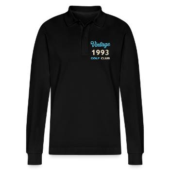 Vintage 1993 Golf Club Retro Birth Year Gift - Stanley/Stella Organic Unisex Long-Sleeved Polo Shirt Prepster - black - Front - Anna (173cm) & Nico (186cm)