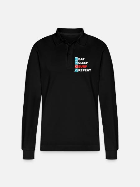 Eat Sleep Surf Repeat - Stanley/Stella Organic Unisex Long-Sleeved Polo Shirt Prepster - black