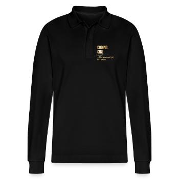 Codierung - Stanley/Stella Unisex Bio-Langarm-Poloshirt Prepster - Schwarz - Vorne - Anna (173cm) & Nico (186cm)