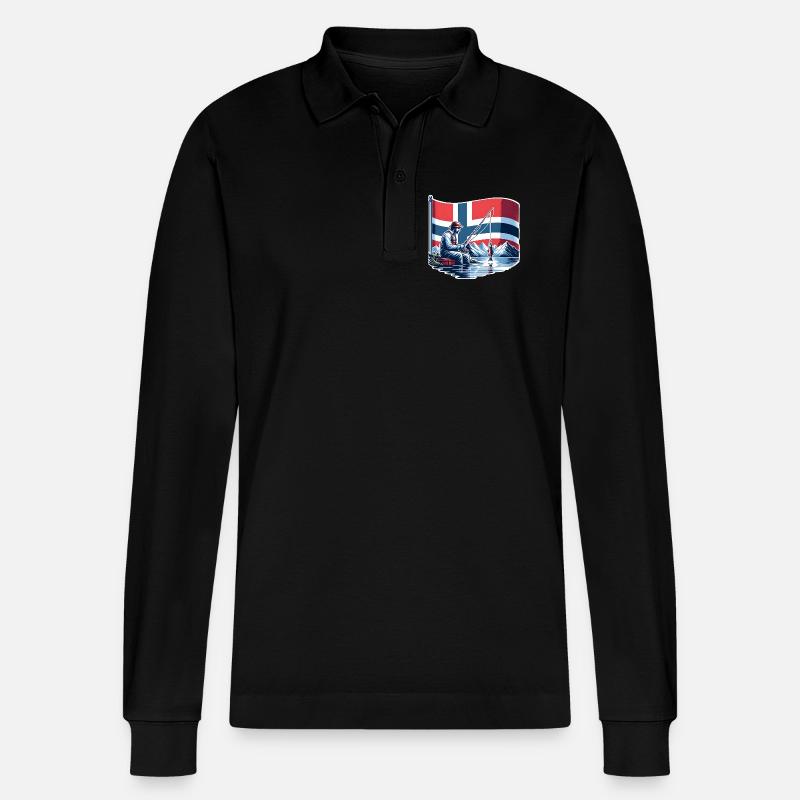 Norwegen Angeln Boot - Stanley/Stella Unisex Bio-Langarm-Poloshirt Prepster - Schwarz