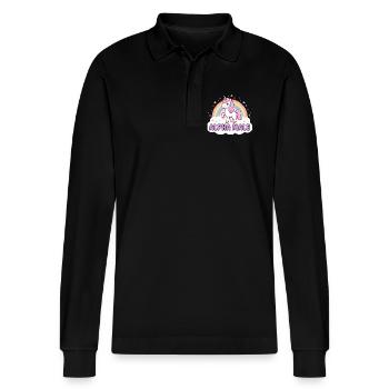 Chemise drôle de licorne pour les fans d’humour - Polo à manches longues bio PREPSTER Stanley/Stella Unisexe - noir - Devant - Anna (173cm) & Nico (186cm)