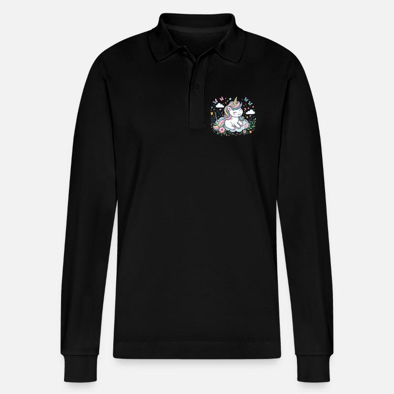 Niedliches Einhorn - Stanley/Stella Unisex Bio-Langarm-Poloshirt Prepster - Schwarz