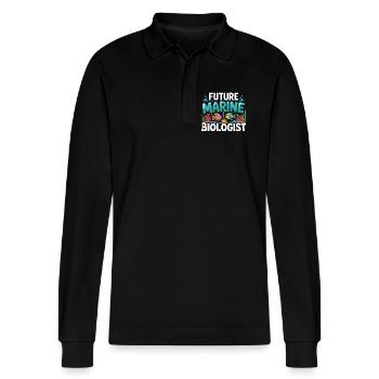 Future Marine Biologist with Fish - Stanley/Stella Organic Unisex Long-Sleeved Polo Shirt Prepster - black - Front - Anna (173cm) & Nico (186cm)