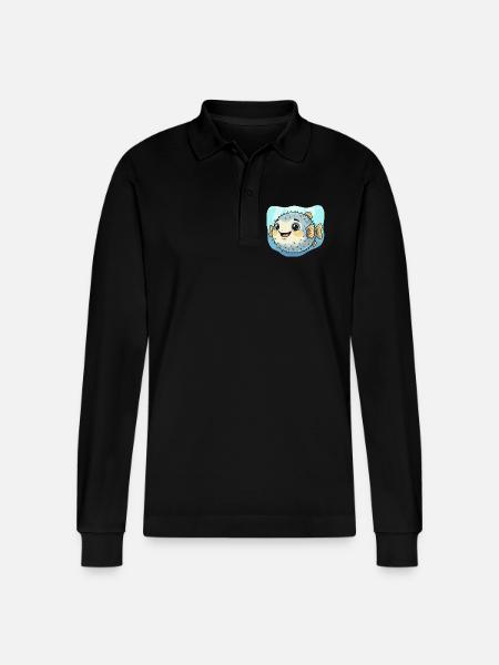 Puffer Fish Kawaii Underwater Delight - Stanley/Stella Organic Unisex Long-Sleeved Polo Shirt Prepster - black